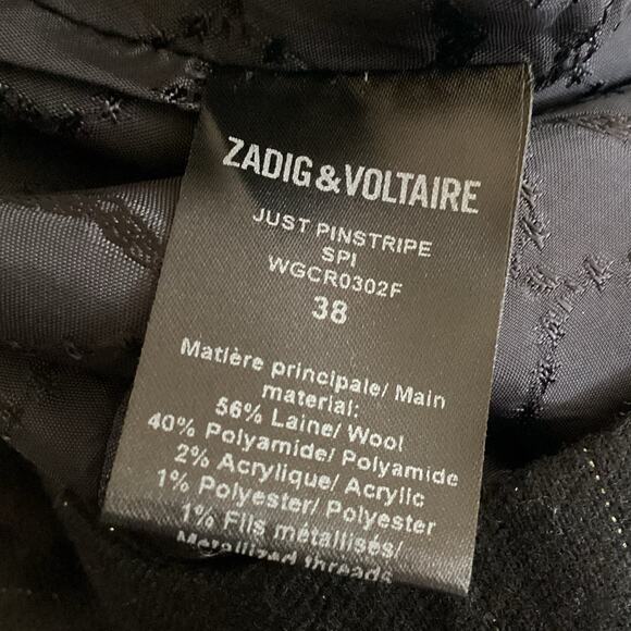 Zadig & Voltaire Just Pinstripe Black Wool Gold Pinstripe Mini Skirt 38 M - Picture 7 of 9